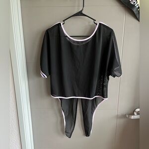 SHEIN Black Sheer Mesh Top with Light Pink Accents